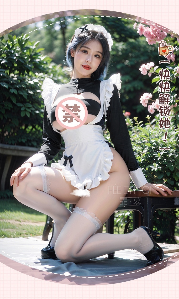 Feimu One-Shoulder Strapless High-Slit Maid Outfit with Apron and Headband — detail image 8