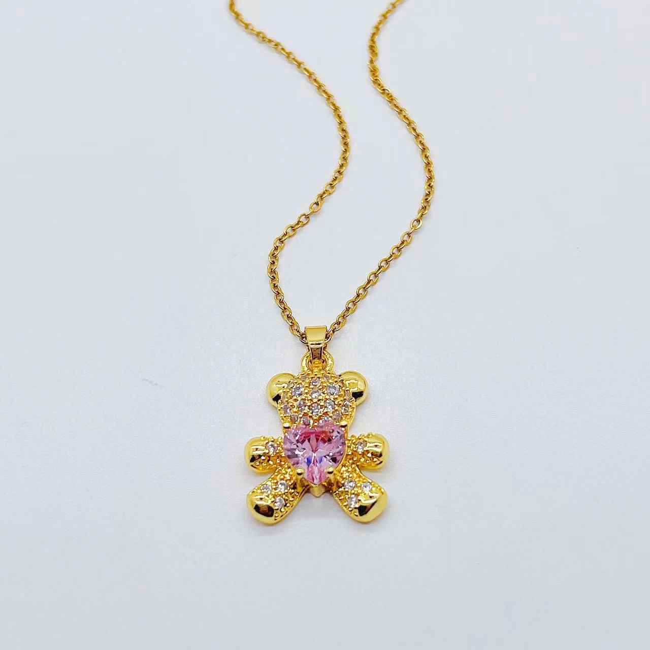 Fashion Bear Copper Plating Inlay Zircon Pendant Necklace 1 Piece