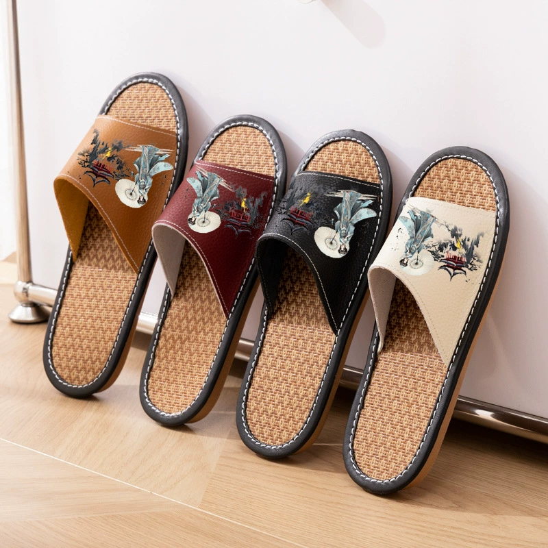 Льняные шлепанцы женские летние плоские шлепанцы для домашнего обихода