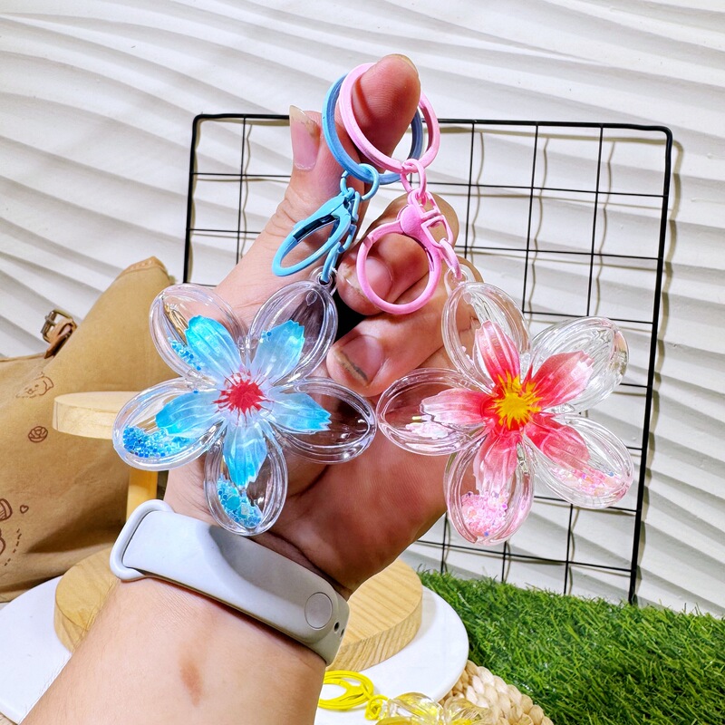 Summer New Transparent Simulated Colorful Plumeria Flower Liquid Keychain Pendant Small Gift with Liquid Inside Summer New Transparent Simulated Colorful Plumeria Flower Liquid Keychain Pendant Small Gift with Liquid Inside