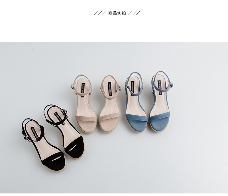 Sandal nữ quai ngang hở mũi gót cao 7 cm đế rơm — Màu đen chi tiết 18
