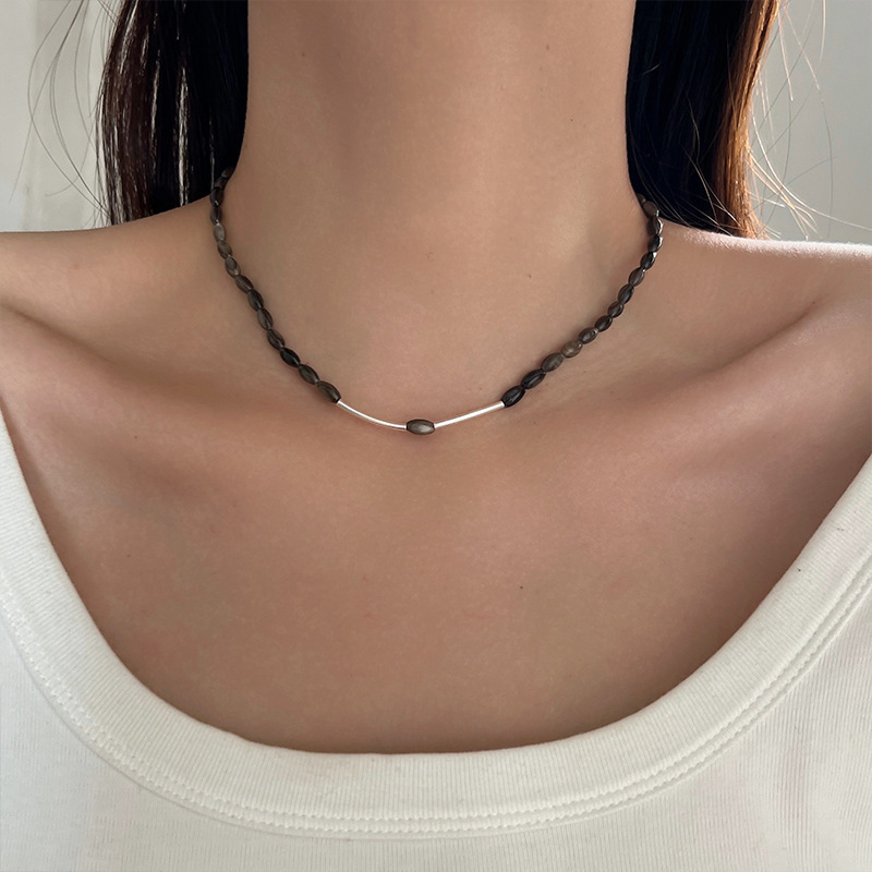 Shijia パールネックレスレディースニッチライトラグジュアリーデザインハイエンドファッション気質鎖骨チェーンネックレスセーターチェーンビーズチェーン|undefined