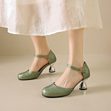 35-43码 大码女鞋夏季国风配旗袍包头凉鞋女新中式复古粗跟高跟鞋