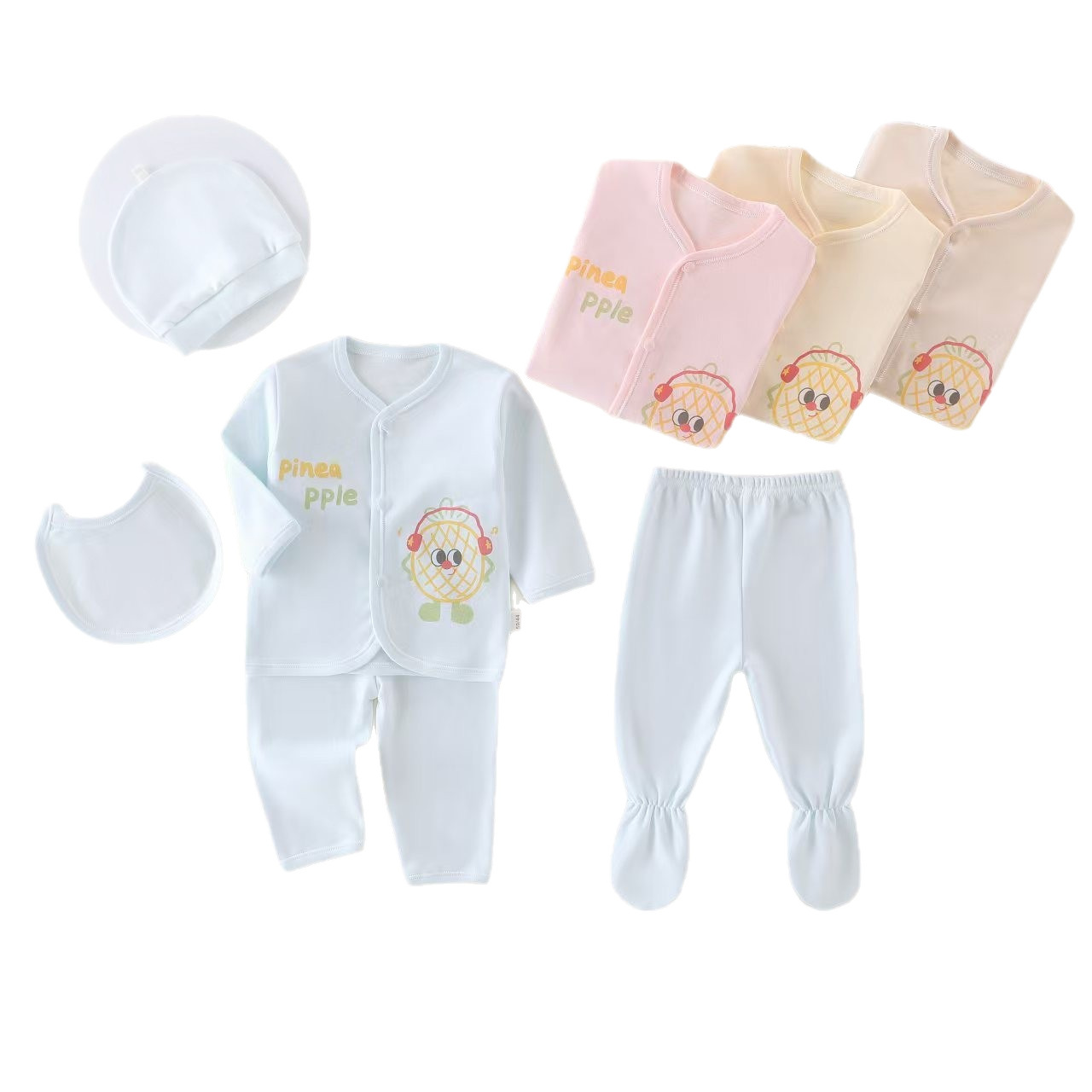 Set de recién nacido, nuevo set de algodón de cinco piezas, cuatro estaciones, nuevo set de luna llena para bebés de ambos sexos.