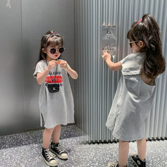 Summer Girls Dress Baby Fashion Children Personal Trend Brand Korean Letter Backless Princess T-shirt Dress
