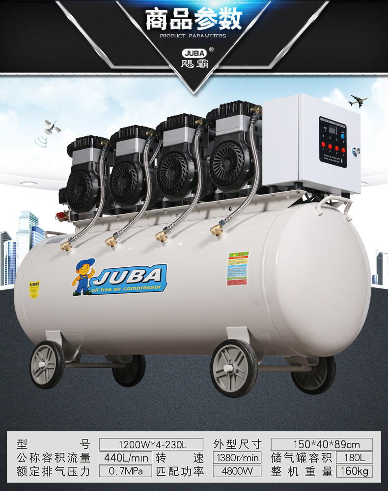 Hurricane oil-free silent air compressor 110V air compressor air pump for industrial, auto repair, and home use