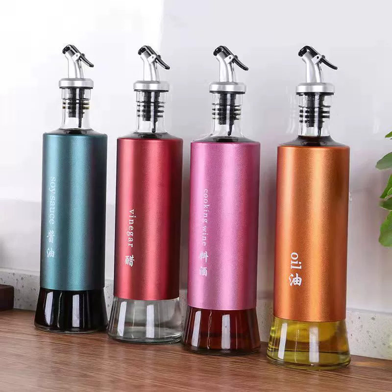  colored glass oil bottle, kitchen leak-proof oil control spout, household soy sauce bottle, vinegar bottle, seasoning jar