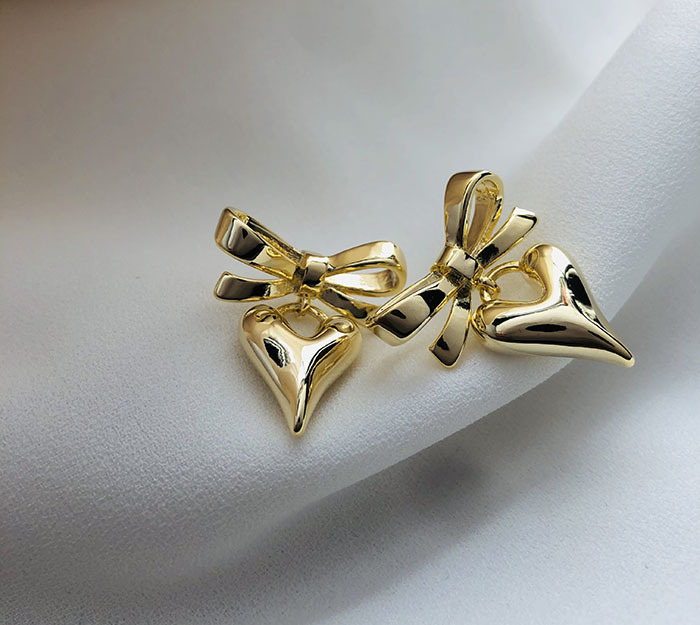 Drop Earrings Classification 1 Pair Simple Style Heart Shape Bow Knot Copper 18K Gold Plated Drop Earrings