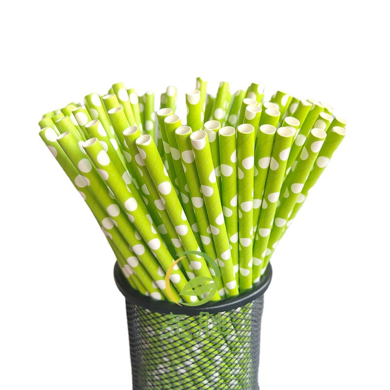 Desechables degradables Kraft color dot Barra de paja partido jugo bebida mesa de postre paja decorativa