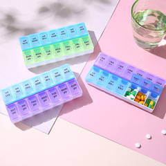 Directly supplied from the manufacturer, double-row 14-compartment small pill box, one-week creative pill box in Chinese and English, with Braille medicine-dividing storage box