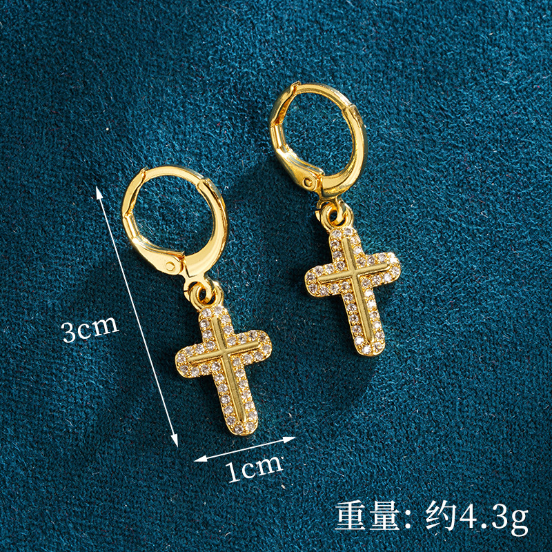 Antiguo collar de cruz de diamantes de estilo europeo y americano de oro de arena Pendientes de diseño femenino Fábrica de joyería de personalidad de todo fósforo al por mayor