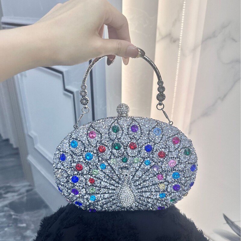 New Cross-Border Peacock Diamond-Encrusted Clutch Bag, Birthday Wedding Shoulder Crossbody Evening Bag, European and American Retro Style Party Bag
