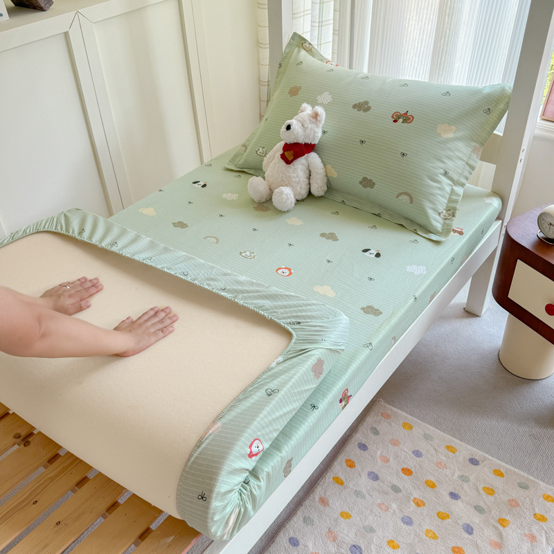 Colcha de cama con estampado de algodón puro, funda de cama para dormitorio de estudiantes de una sola pieza, funda protectora de colchón, juego de tres piezas con todo incluido
