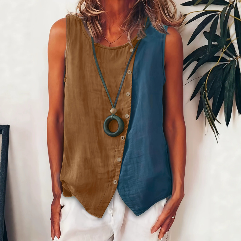 2026 European and American New Style Women's Bohemian Style Sleeveless Buttoned Loose Casual Comfortable Fashionable Spring and Summer Vest