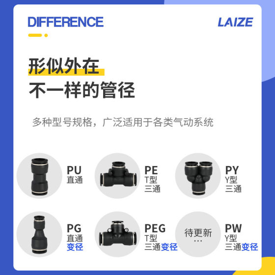 10 Trachea Quick Connector PU Straight-through PG Variable Diameter PEG Tee PW6 Quick Plug PY4 Black 8mm Air PUmp Pneumatic