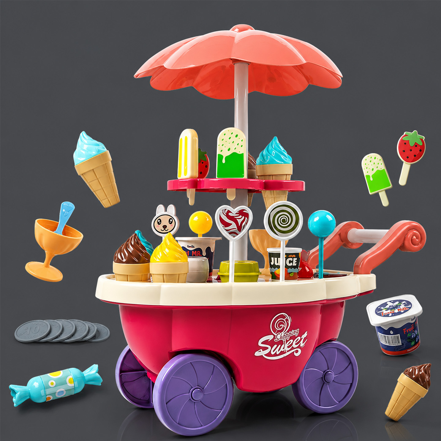 Pretend play candy truck with sound and light, ice cream model, parent-child interactive educational toy, girl's birthday gift