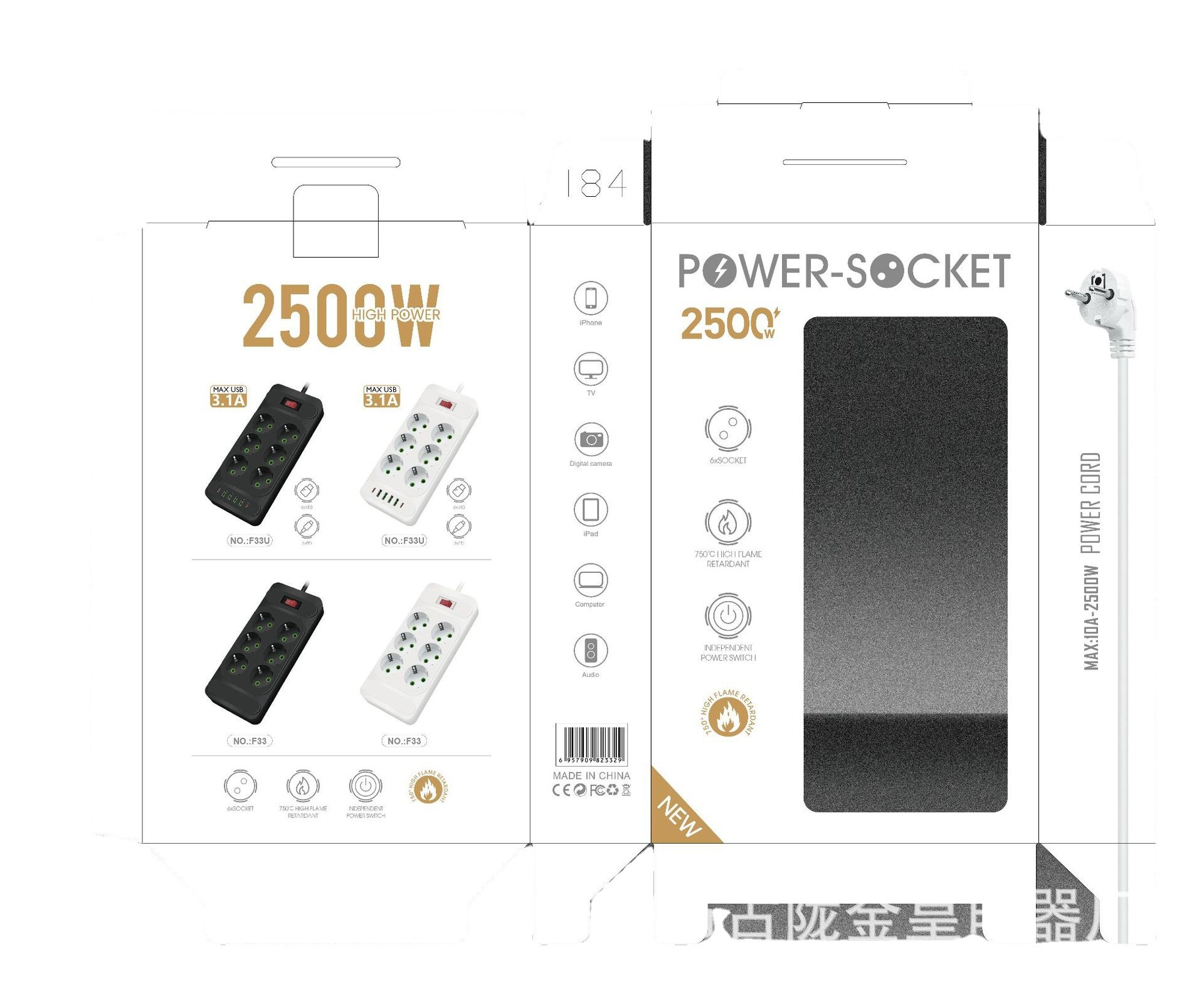 F35U EU PD salida USB de carga TYPE-C enchufe EURO placa de conexión EURO