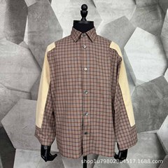 トップ版AC復古stuios格子は長袖秋冬シャツの男女ゆったりコートの怠惰なシャツをつなぎ合わせます。