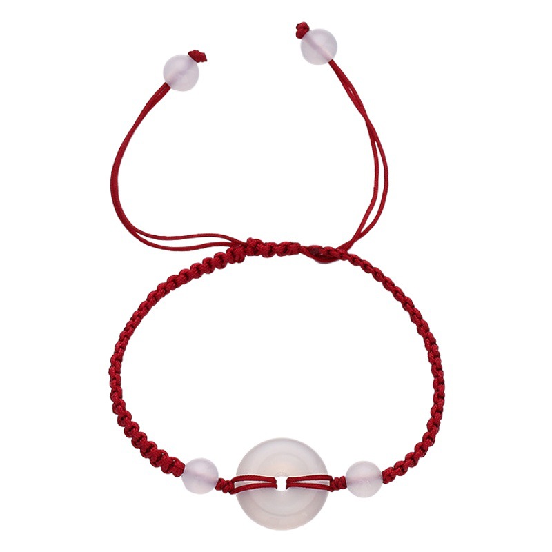 Minshengguo Chao Natural White Chalcedony Safe Buckle Hand Rope Hand-woven Niche Design High Price All-match Bracelet