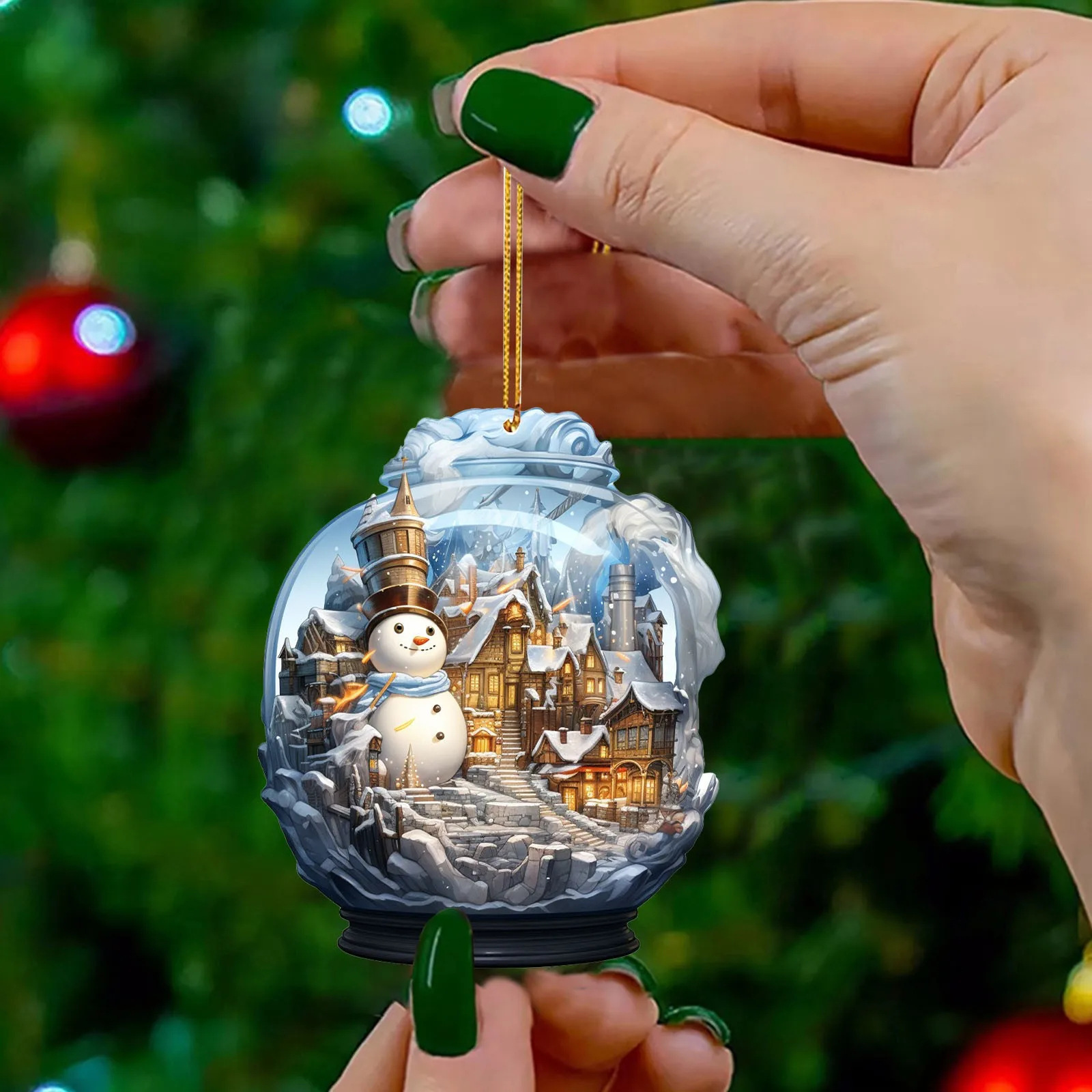 Navidad muñeco de nieve 2D acrílico bolas de vidrio adornamiento estilo único copo de nieve decoración hermosa esfera colgante colgante
