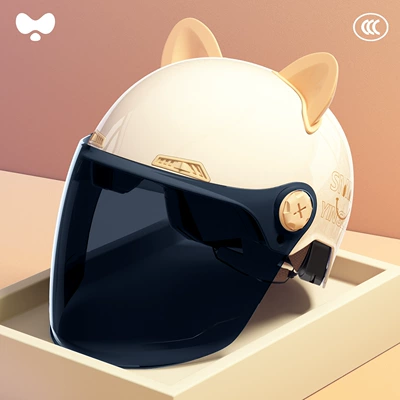Cute Helmet for Electric Scooters, Motosiklet kaskı (dəbilqə) - 3c-single-lens-white-sunscreen-long-lens-class-a-new-national-standard-one-size-fits-all