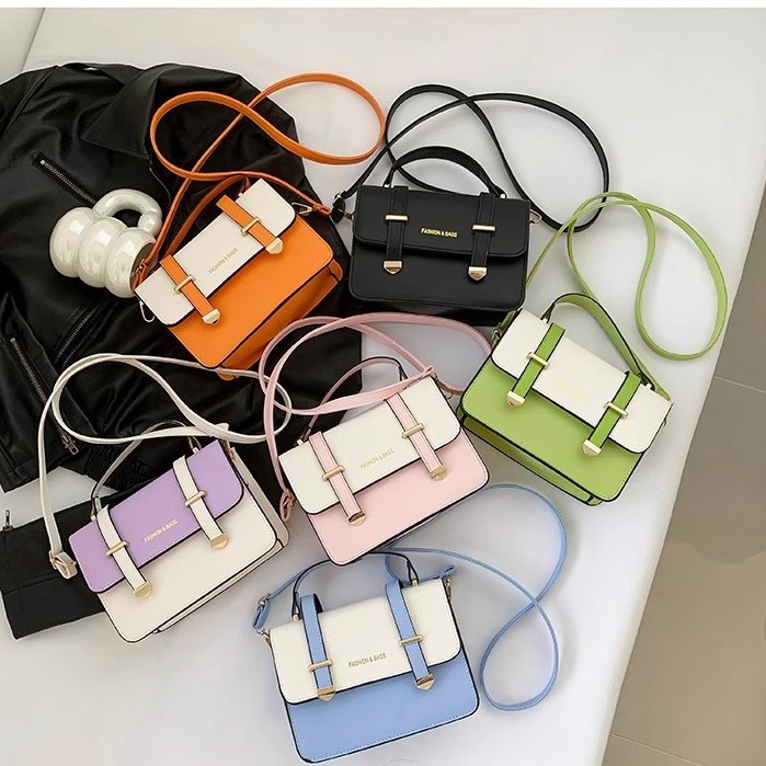 撞色小包包女批发新款小清新高级感百搭时尚单肩包斜挎休闲小方包