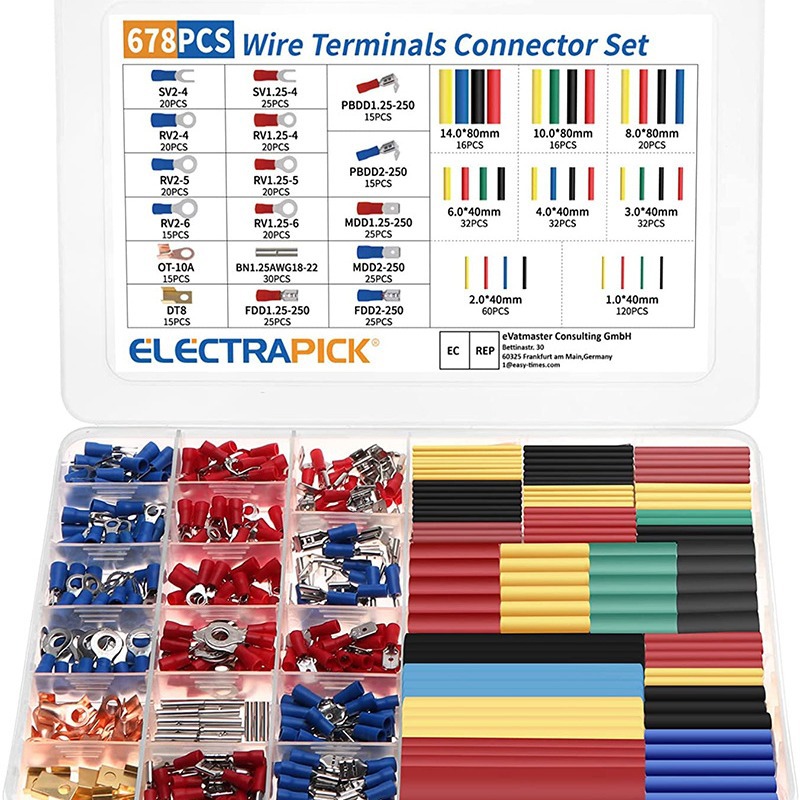 Transfronterizo 678pcs caja de crimpado terminal 350 + 328 conector impermeable combinado de tubo de contracción térmica