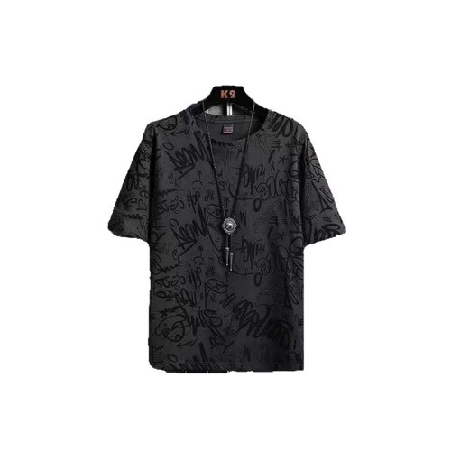 Summer Men's Short Sleeve Fully Printed Ice Silk High-End T-Shirt Large Size Trend Brand Loose Round Neck Top for Drop Shipping Wholesale