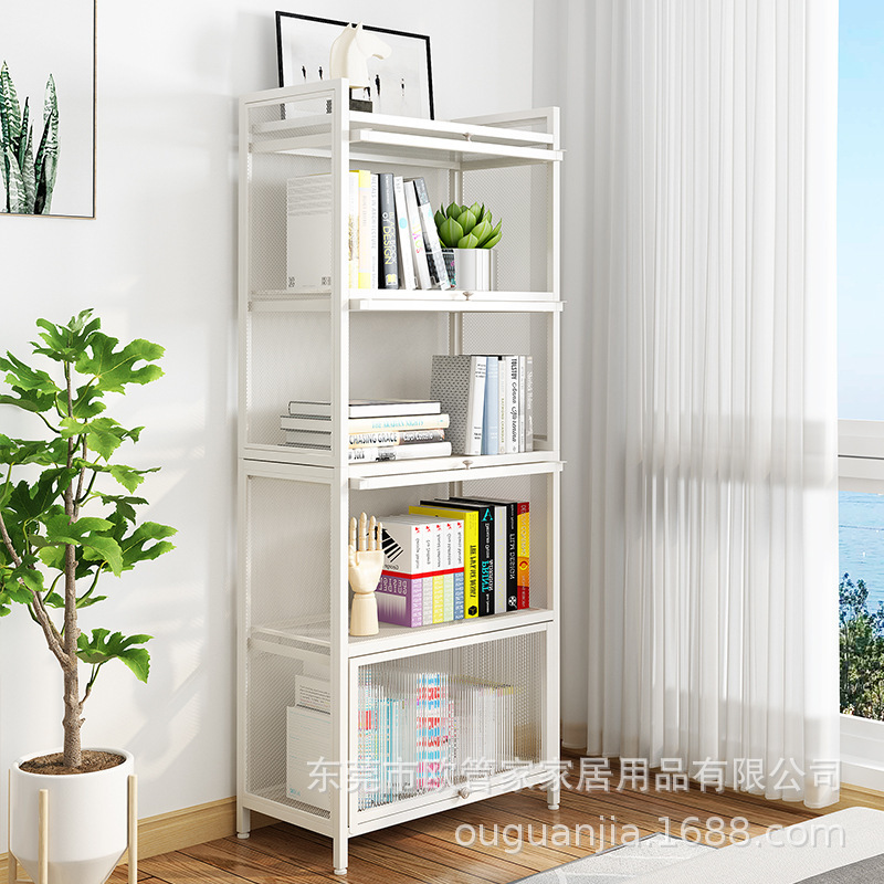 Piso de la cocina estante de almacenamiento de acero al carbono de múltiples capas a prueba de polvo gabinete con la puerta del gabinete horno de microondas olla rack de almacenamiento transfronterizo