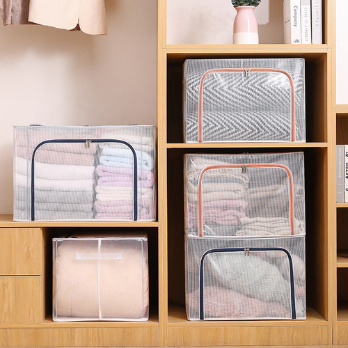 Clothes storage box transparent clothing moving organization box fabric folding wardrobe dormitory storage basket bag home