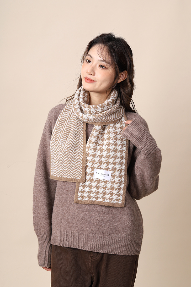 Thousand Bird for Women's Winter 2024 New Knitted Warm Grid Versatile Autumn/Winter High End Scarf Thick Edition_voghion.com