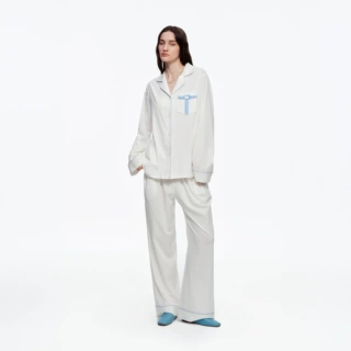 跨境睡衣女款纯色竹纤维睡衣套装女长袖外贸睡衣女士家居服可外穿