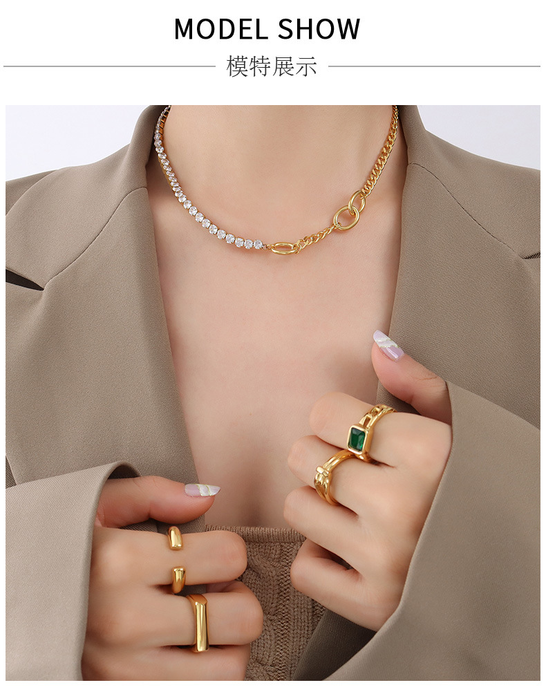 New zircon stitching titanium steel necklace wholesale