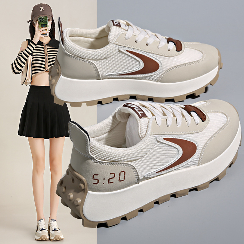 Korean Style Sports Mesh Shoes for Women 2023 Summer and Autumn New Style Versatile Student Dad Shoes Waffle Forrest Gump Shoes High Heels