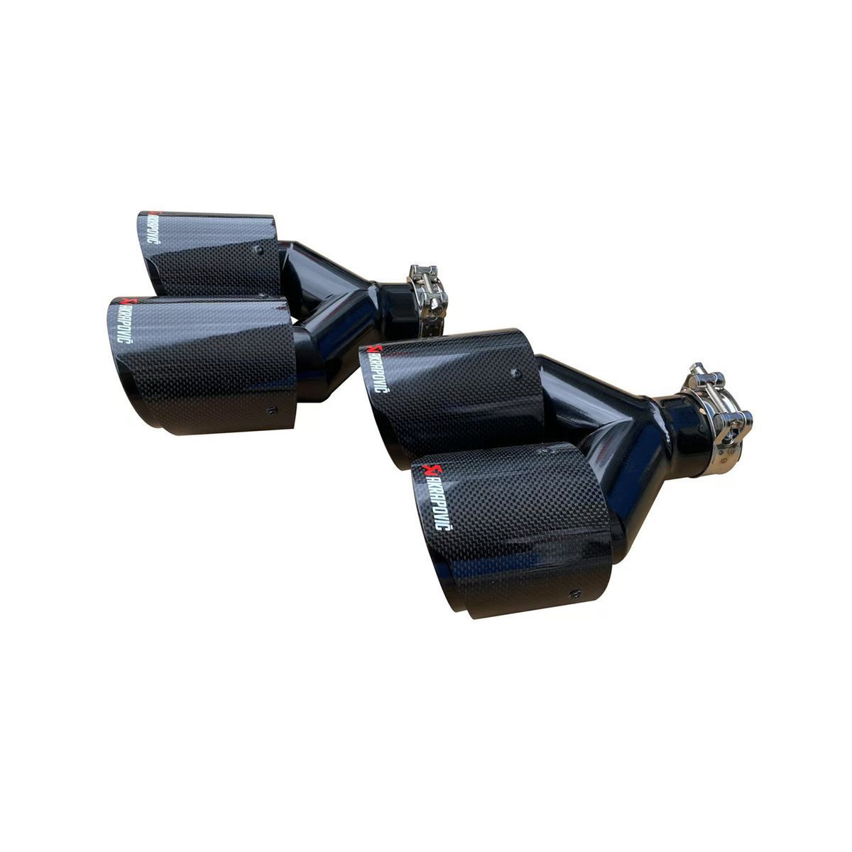 General Motors modified and upgraded one-in-two stainless steel muffler tailpipe, Akrapovic carbon fiber dual outlet exhaust pipe