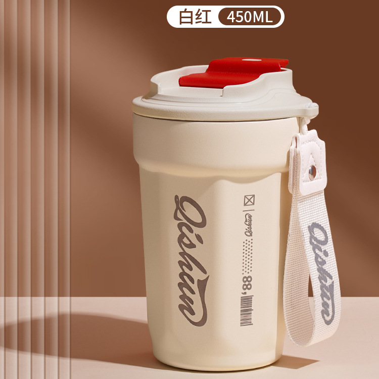 Taza de café 316 de doble capa de acero inoxidable aislado taza fría al aire libre taza de coque portátil red cuerda de elevación roja taza de coche