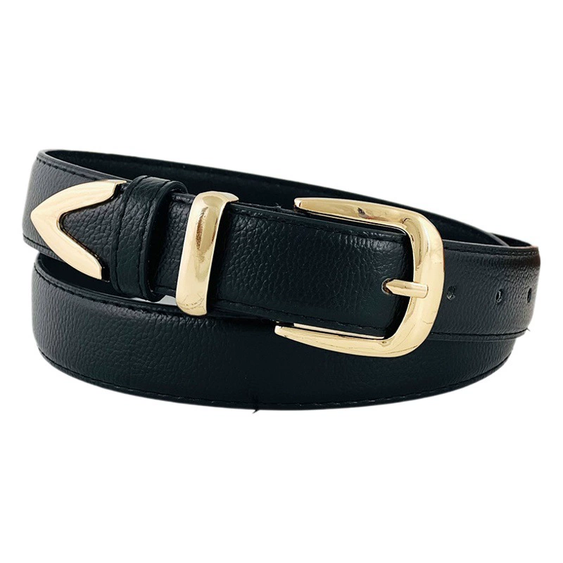 Новый женский ретро-черный ремень для джинсов с золотой пряжкой в стиле ins, тонкий универсальный ремень для брюк для женщин, оптовая продажа