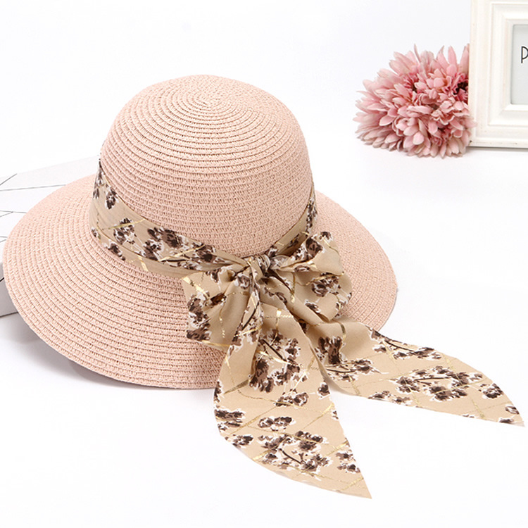 Cappello di paglia da donna per l'estate, ideale per gite in spiaggia, vacanze, protezione solare, con fiocco e accessorio per la protezione solare._voghion.com