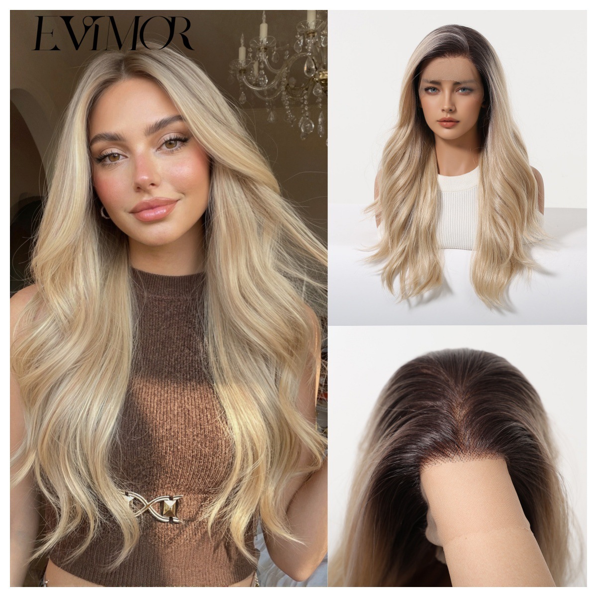 Peluca de encaje Futura de gran tamaño 13*6 para mujer, cabello largo y rizado en degradado marrón claro, peluca completa.