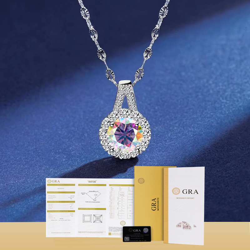 S925純銀1カラット太陽花ネックレス女ins水滴気質莫桑石ペンダントデザイン感シンプルなアクセサリー|undefined