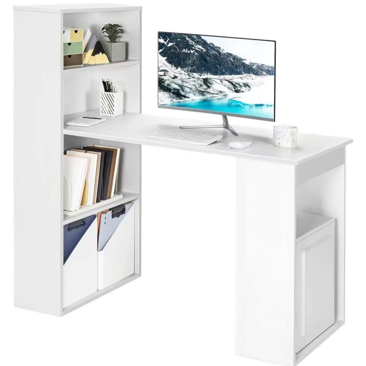 Agujero de gestión de cables escritorio de computadora portátil, escritorio de dormitorio, estación de trabajo de computadora (blanco)