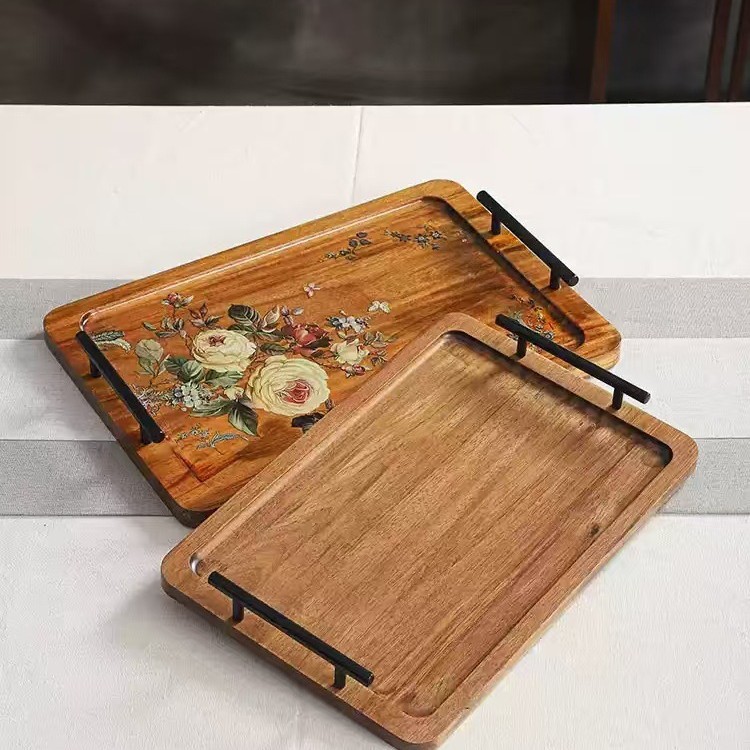 Acacia madera bandeja de té casera bandeja de infusión seca pequeña mesa de té estilo chino retrógrado olla de taza de té bandeja de almacenamiento de refrigerio bandeja de almacenamiento