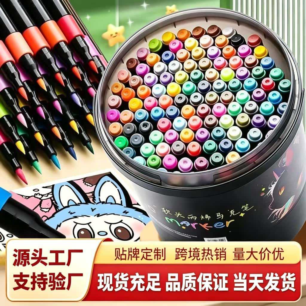Bucket-Packed Soft-Tip Acrylic Markers, 120 Colors, for Student Art Drawing, Non-Transparent, Layerable Colors, Children's Watercolor Pens