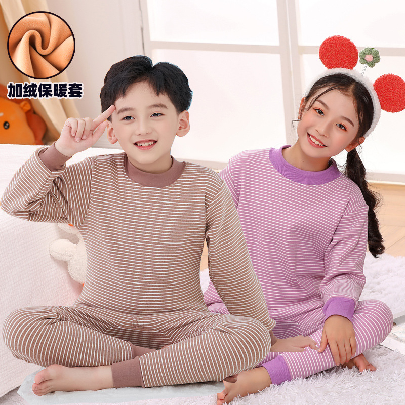 Ropa interior térmica para niños traje forrado de lana engrosada para niñas de ropa interior térmica de terciopelo medio y grandes niños ropa de otoño para niños pantalones largos conjunto