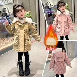 女童派克服棉衣外套冬装2024洋气新款加绒加厚棉袄儿童中长款棉衣