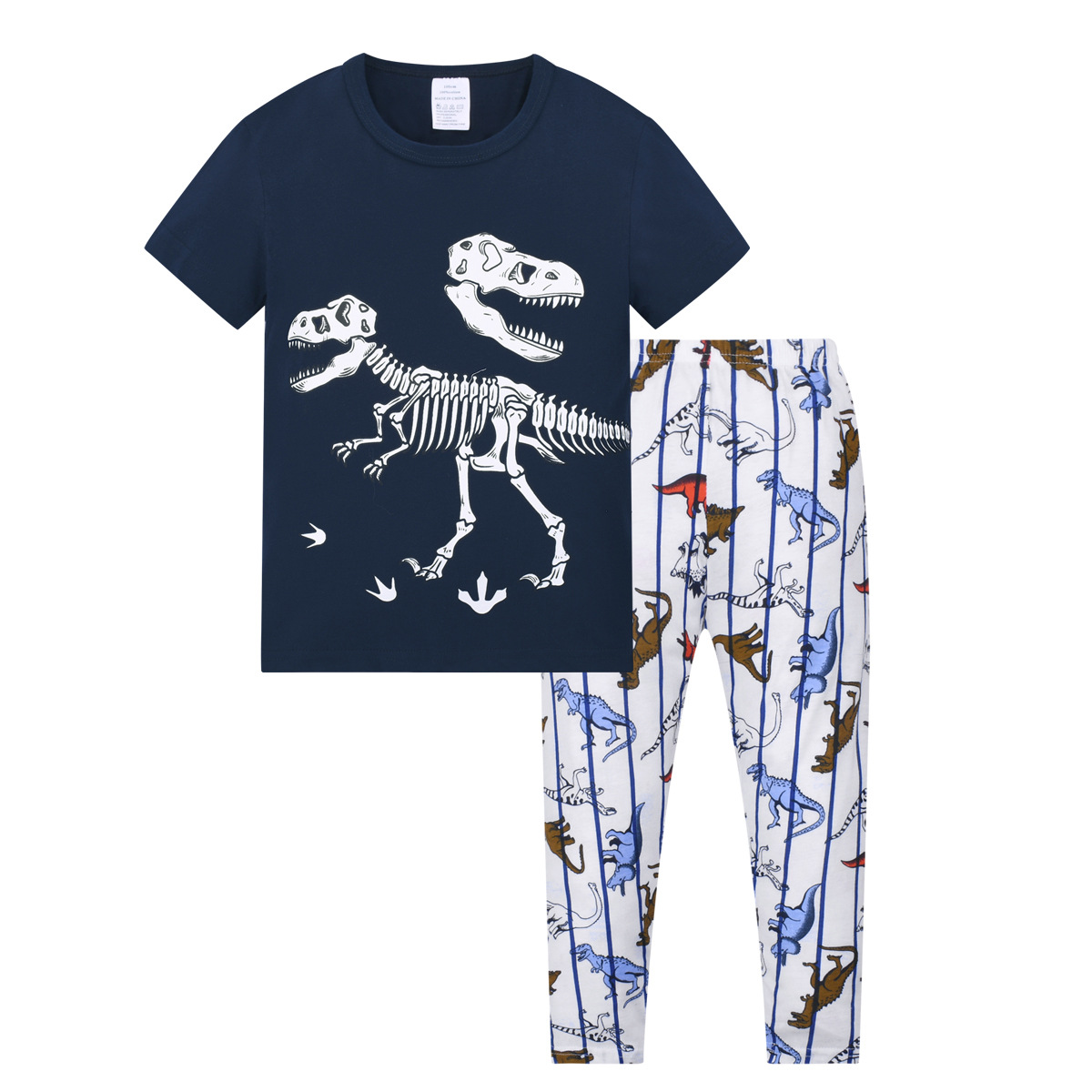 Los nuevos pijamas de los niños del verano europeos y americanos dinosaurio imprimieron el desgaste casero del algodón de la historieta de la ropa del aire acondicionado de los muchachos para los niños medios y grandes