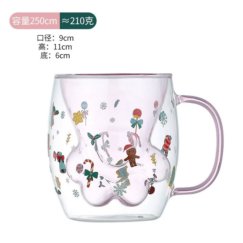 Double-wall Glass Cup (Little Bear) 250 ml — Cute Inner Bear, Insulated Colorful Home Mug