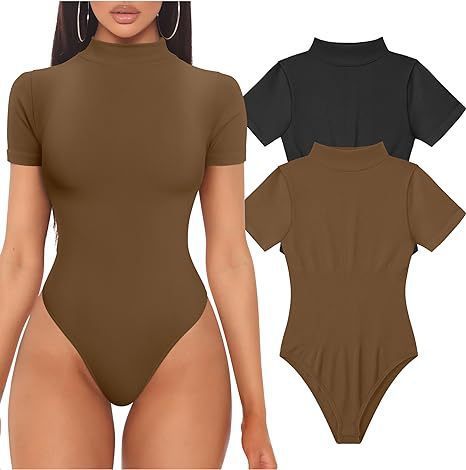 2024 Amazon Europe and America Women's One-Piece Sexy Ribbed High Neck Short-Sleeved Top Yoga One-Piece 