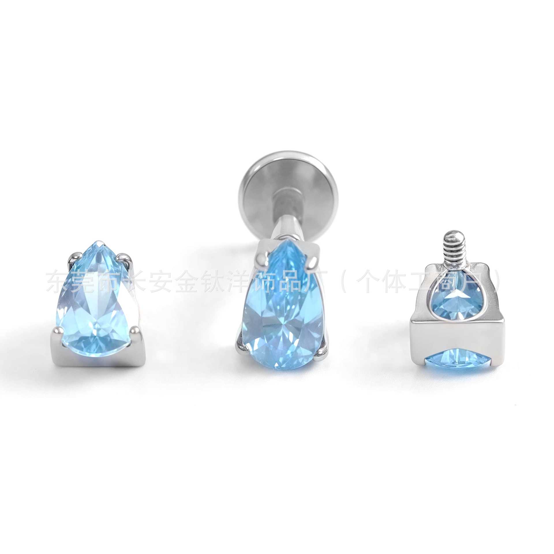 F136 Titanium Inner Tooth Water Drop 5A Zircon Stud Earring Lip Nose Nail Ear Bone G23 Alloy Body Piercing Jewelry detail image 8