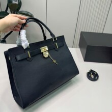 26新款简约通勤气质手提妈咪包金属锁头包荔枝纹单肩斜挎托特购物
